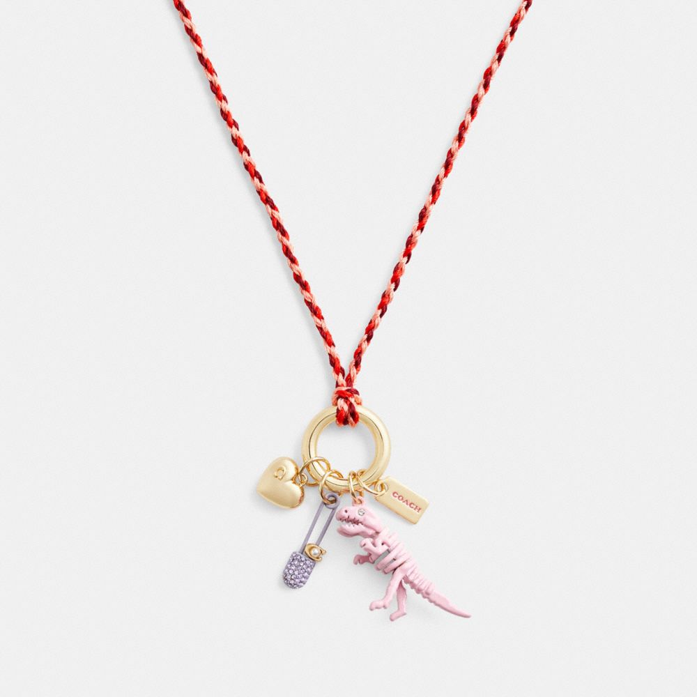 COACH®,Skeletal Rexy Charm Cord Necklace,,Front View