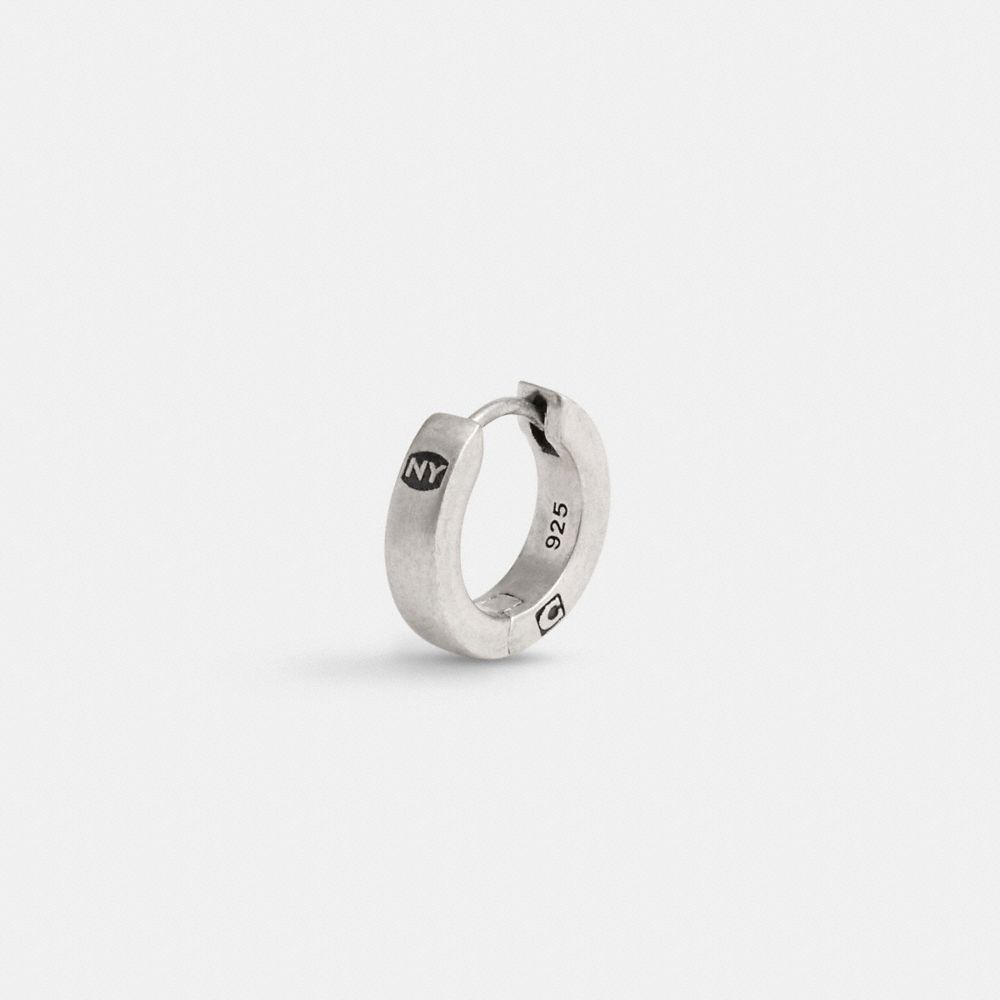 COACH®,Sterling Silver Stamped Signature Huggie Earring,Huggies,Single,Lettering Word,Sterling Silver,Work,Casual,,Inside View,Top View