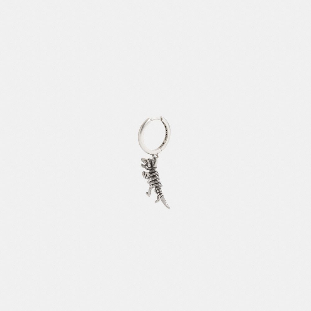 COACH®,Sterling Silver Skeletal Rexy Huggie Earring,Single,Hoops,Dangle Earring,3D Embellishment,Novelty Embellishment,Ste...,,Inside View,Top View