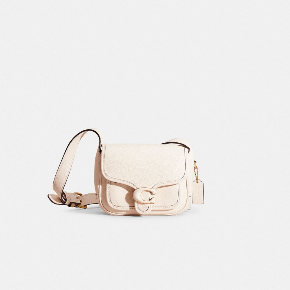 COACH®,Restored Tabby Messenger 19,Leather,Crossbody,Logo,Metal,Embossed,Compact,Casual,Cream,Front View