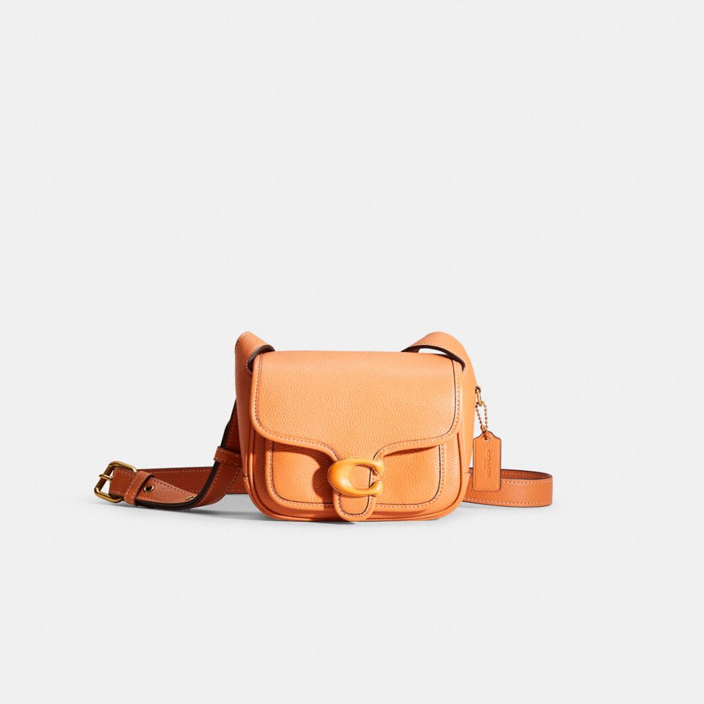COACH®,Restored Tabby Messenger 19,Leather,Crossbody,Logo,Metal,Embossed,Compact,Casual,Orange,Front View