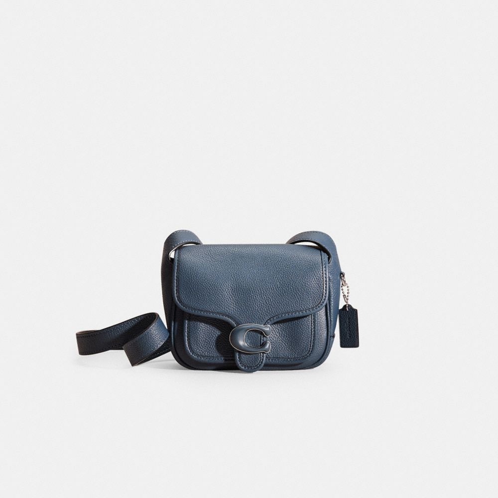 COACH®,Restored Tabby Messenger 19,Leather,Crossbody,Logo,Metal,Embossed,Compact,Casual,Navy,Front View