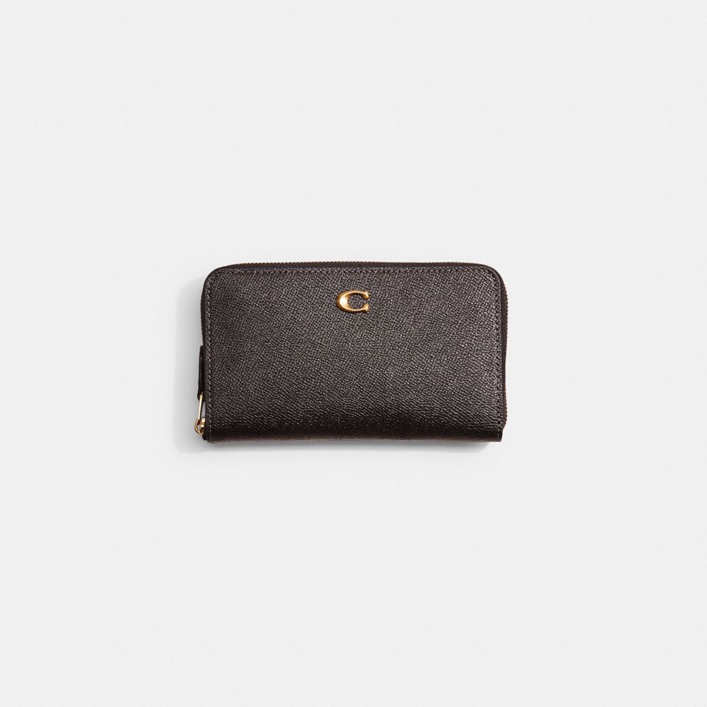 COACH®,Restored Medium Zip Around Wallet,Leather,Continental,Metal,Logo,Casual,Black,Front View