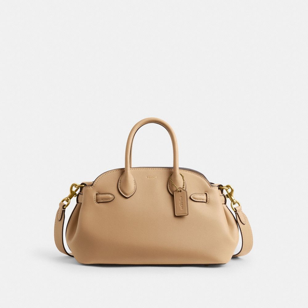COACH®,Empire Carryall Bag 26,Satchel,Logo,Word Embellishment,Gusset,Work,Beige,Front View