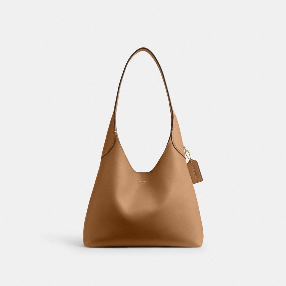 COACH®,Brooklyn Shoulder Bag 28,Leather,Hobo,Logo,Word Embellishment,Embossed,Casual,Brown,Front View