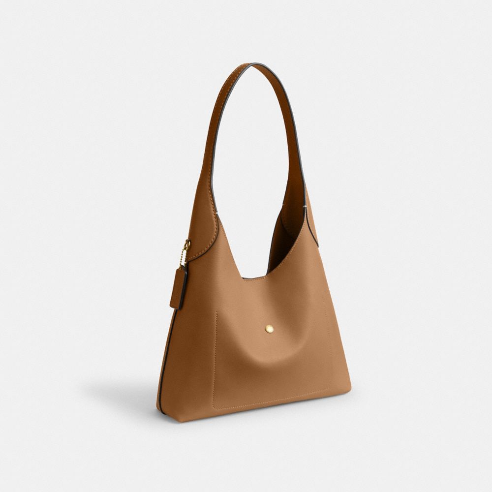 COACH®,Brooklyn Shoulder Bag 28,Leather,Hobo,Logo,Word Embellishment,Embossed,Casual,Brown,Angle View