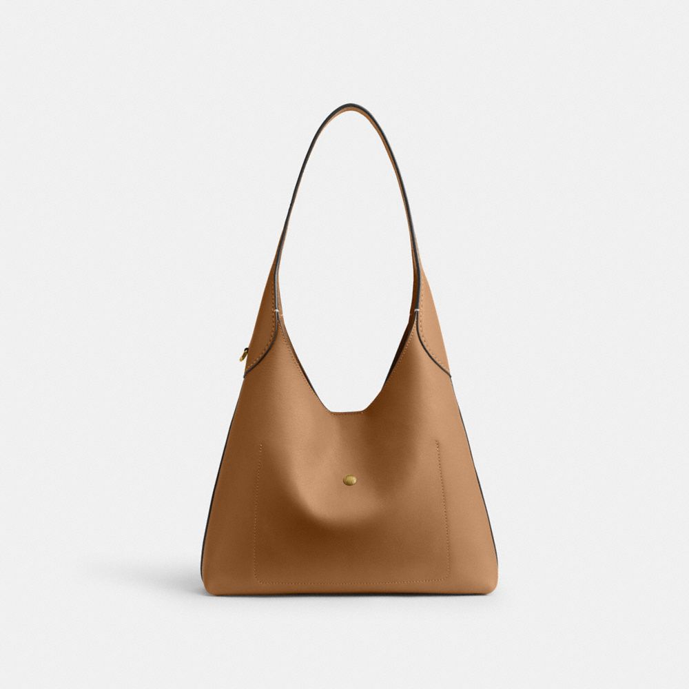 COACH®,Brooklyn Shoulder Bag 28,Leather,Hobo,Logo,Word Embellishment,Embossed,Casual,Brown,Back View