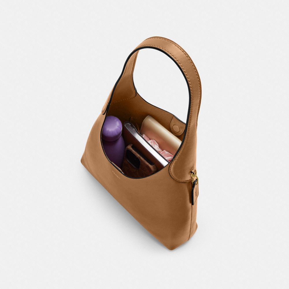 COACH®,Brooklyn Shoulder Bag 28,Leather,Hobo,Logo,Word Embellishment,Embossed,Casual,Brown,Inside View,Top View