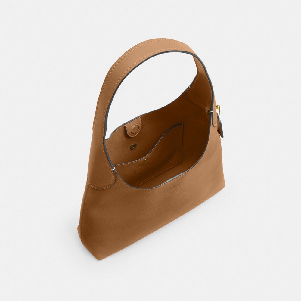 COACH®,Brooklyn Shoulder Bag 28,Leather,Hobo,Logo,Word Embellishment,Embossed,Casual,Brown,Inside View,Top View