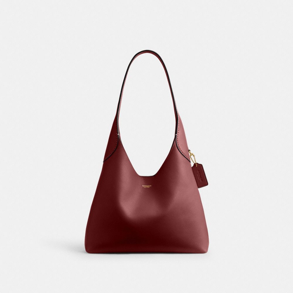 COACH®,Brooklyn Shoulder Bag 28,Leather,Hobo,Logo,Word Embellishment,Embossed,Casual,Maroon