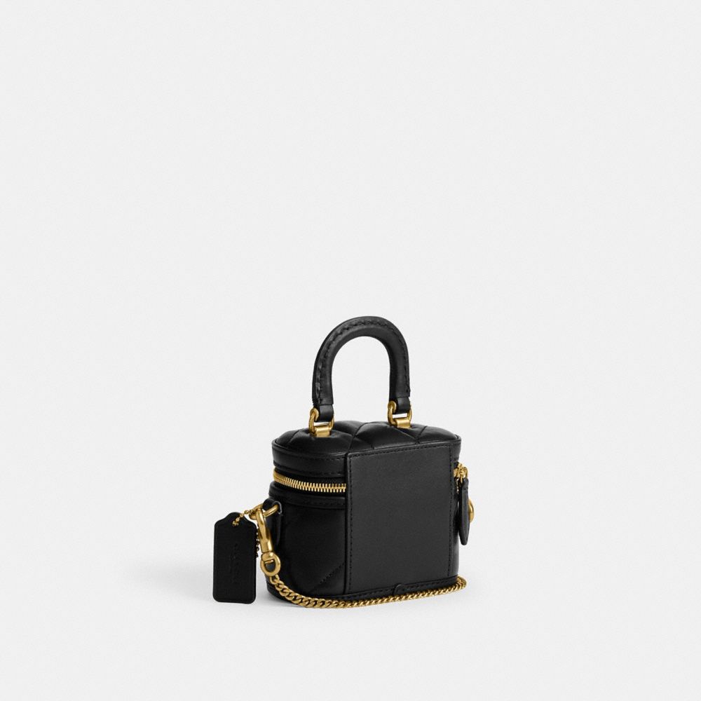 COACH®,Trail Crossbody Bag 12 With Pillow Quilting,Leather,Lining Leather,Crossbody,Logo,Brass,Day Party,Black,Angle View