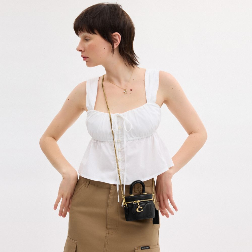 COACH®,Trail Crossbody Bag 12 With Pillow Quilting,Leather,Lining Leather,Crossbody,Logo,Brass,Day Party,Black