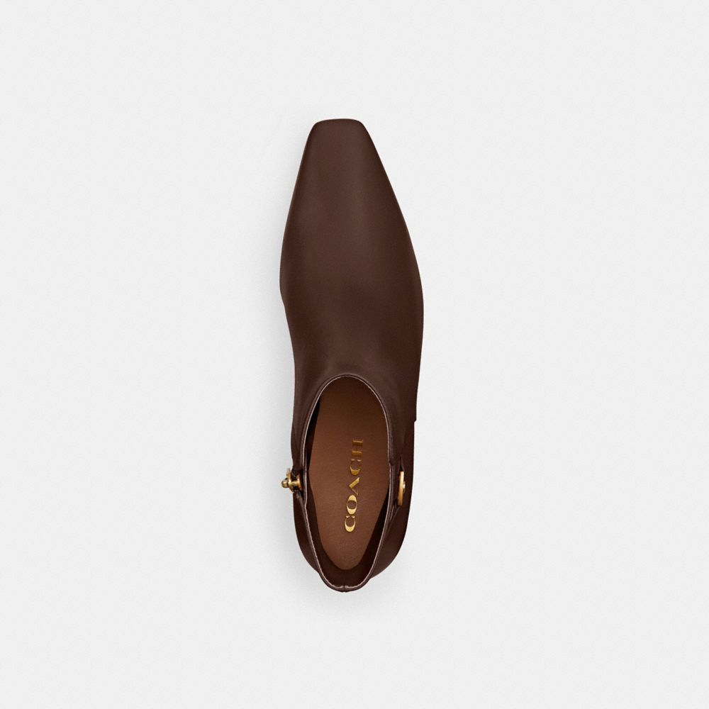 COACH®,Rebecca Bootie,Rubber,Leather,Bootie,Shoe Straps,Metal,Logo,Pull Tab,Day Party,Brown,Inside View,Top View