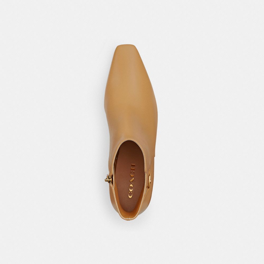 COACH®,Rebecca Bootie,Rubber,Leather,Bootie,Shoe Straps,Metal,Logo,Pull Tab,Day Party,Brown,Inside View,Top View