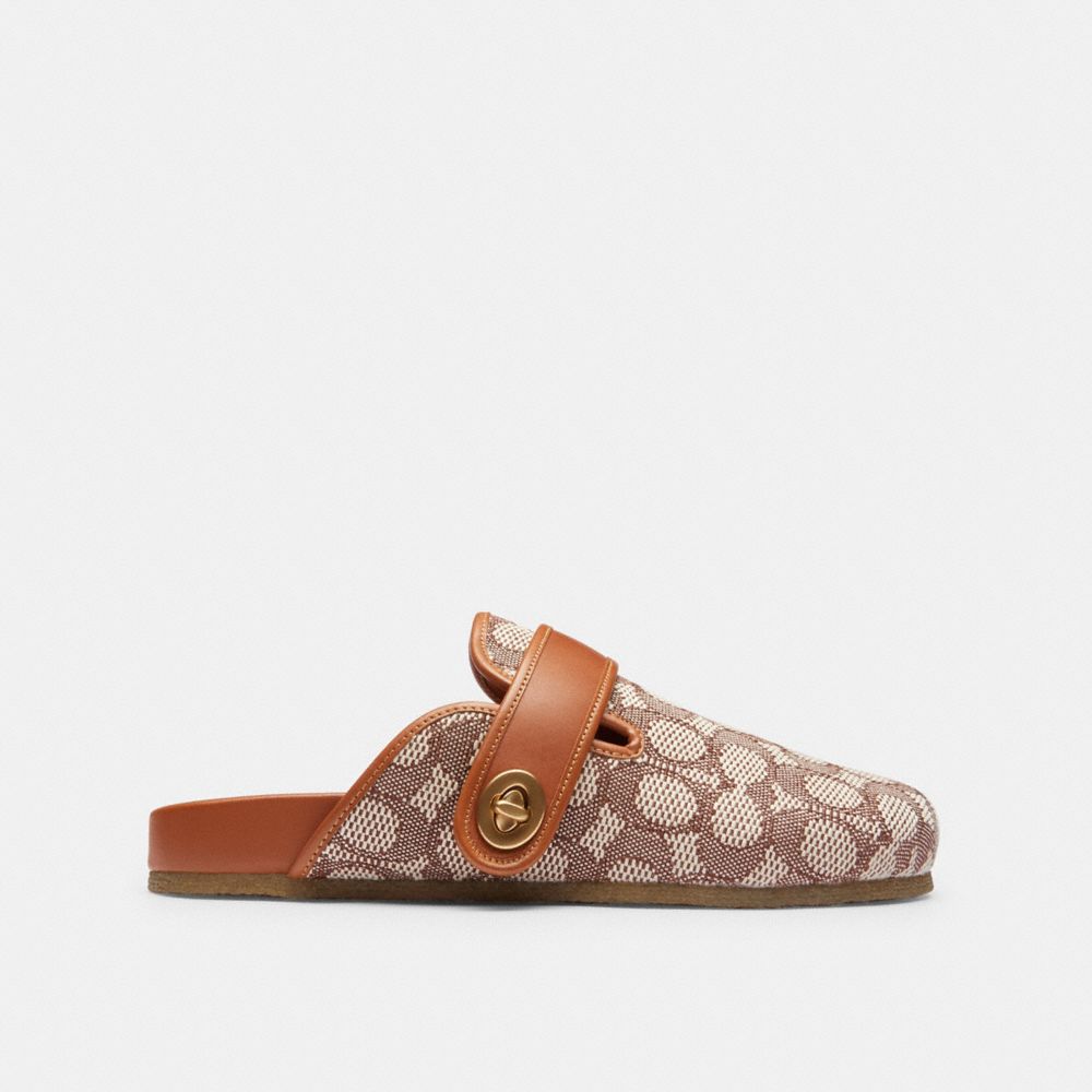 COACH®,Blake Clog In Signature Textile Jacquard,Rubber,Cotton,Mules,Piping,Color Block,Casual,Brown,Angle View