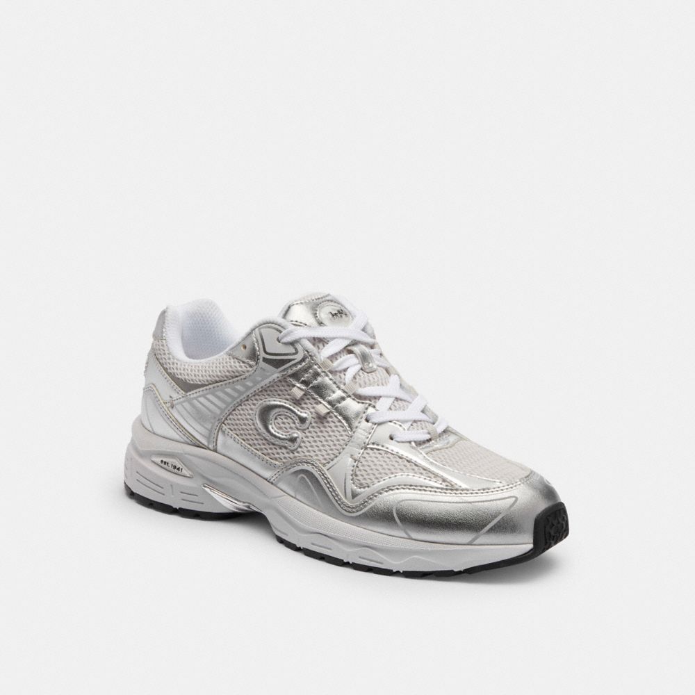 COACH®,C301 Sneaker,Leather,Rubber,Mesh,Lining Fabric,EVA,Activewear,Mixed Media,Logo,Traction,Running,Multi Color,Front View