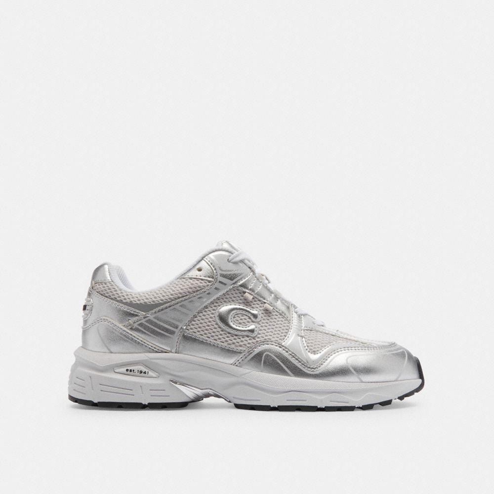 COACH®,C301 Sneaker,Leather,Rubber,Mesh,Lining Fabric,EVA,Activewear,Mixed Media,Logo,Traction,Running,Multi Color,Angle View