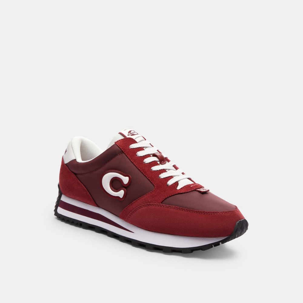 COACH®,Runner Sneaker,Nylon,Leather,Suede,Activewear,Fabric,Color Block,Casual,Blush,Maroon,Front View