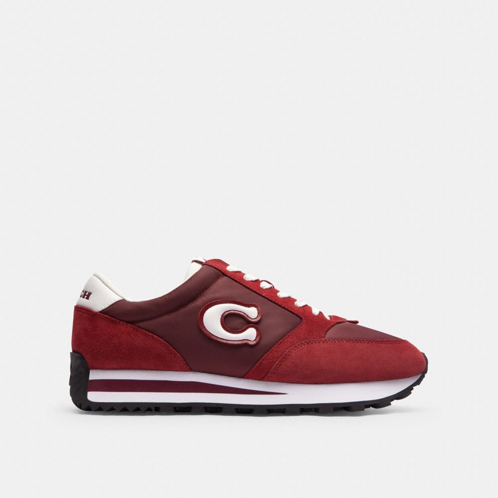 COACH®,Runner Sneaker,Nylon,Leather,Suede,Activewear,Fabric,Color Block,Casual,Blush,Maroon,Angle View
