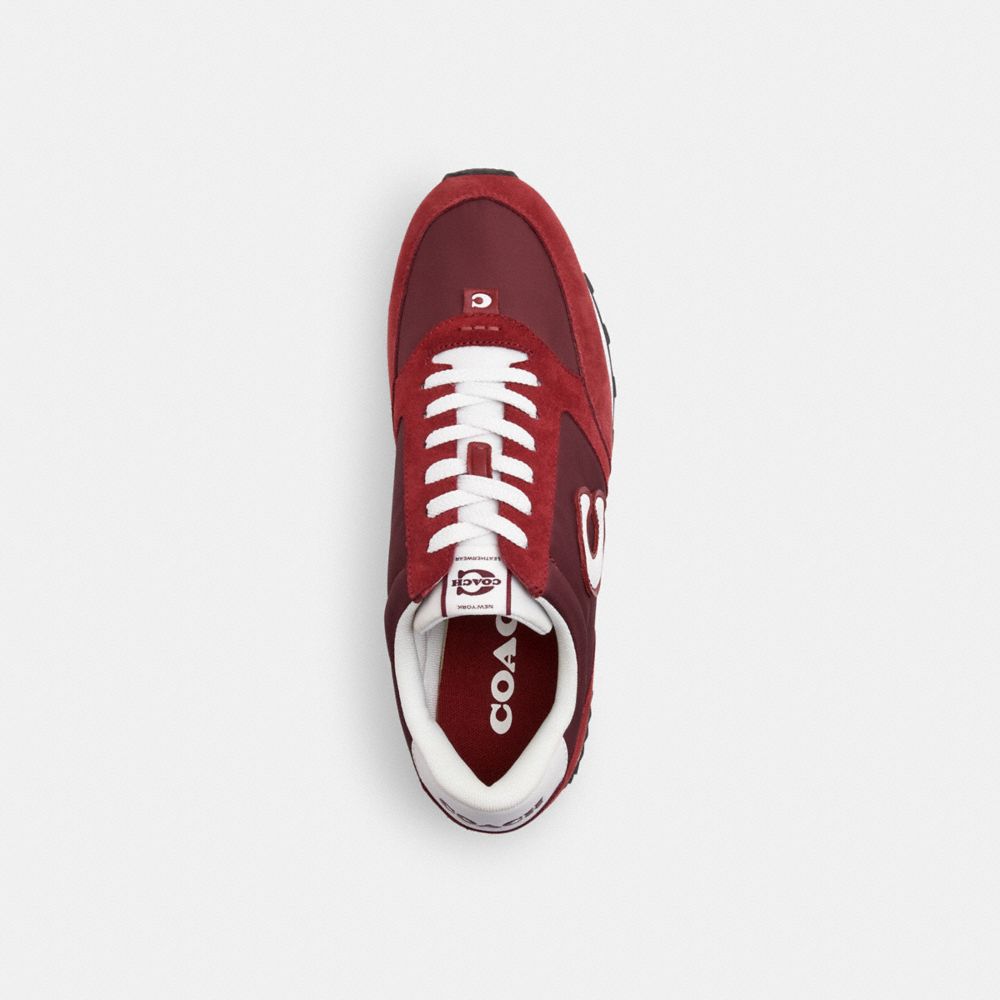 COACH®,Runner Sneaker,Nylon,Leather,Suede,Activewear,Fabric,Color Block,Casual,Blush,Maroon,Inside View,Top View