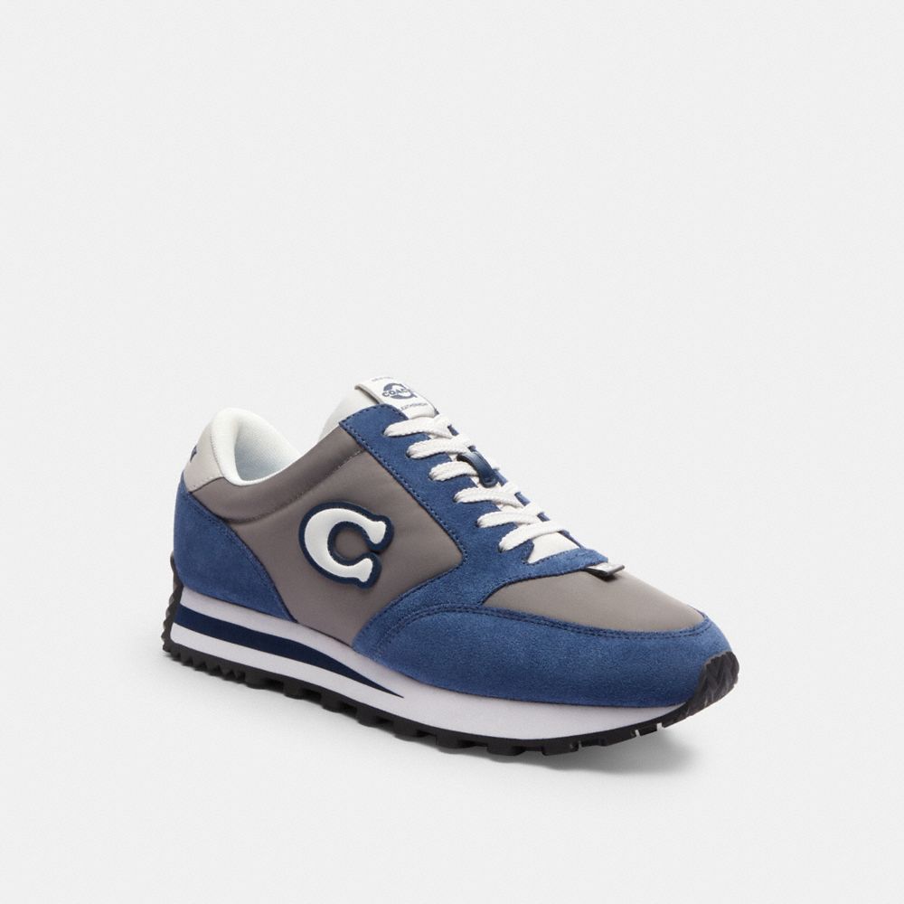 COACH®,Runner Sneaker,Nylon,Leather,Suede,Activewear,Fabric,Color Block,Casual,Multi Color,Gray,Front View