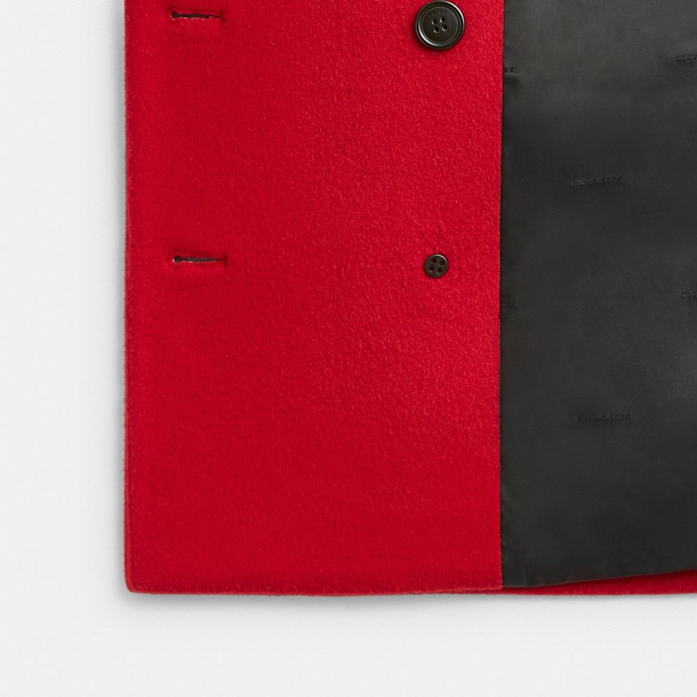 COACH®,Short Coat,Peacoat,Applique,Logo,Sustainable,Work,Red,Inside View,Top View