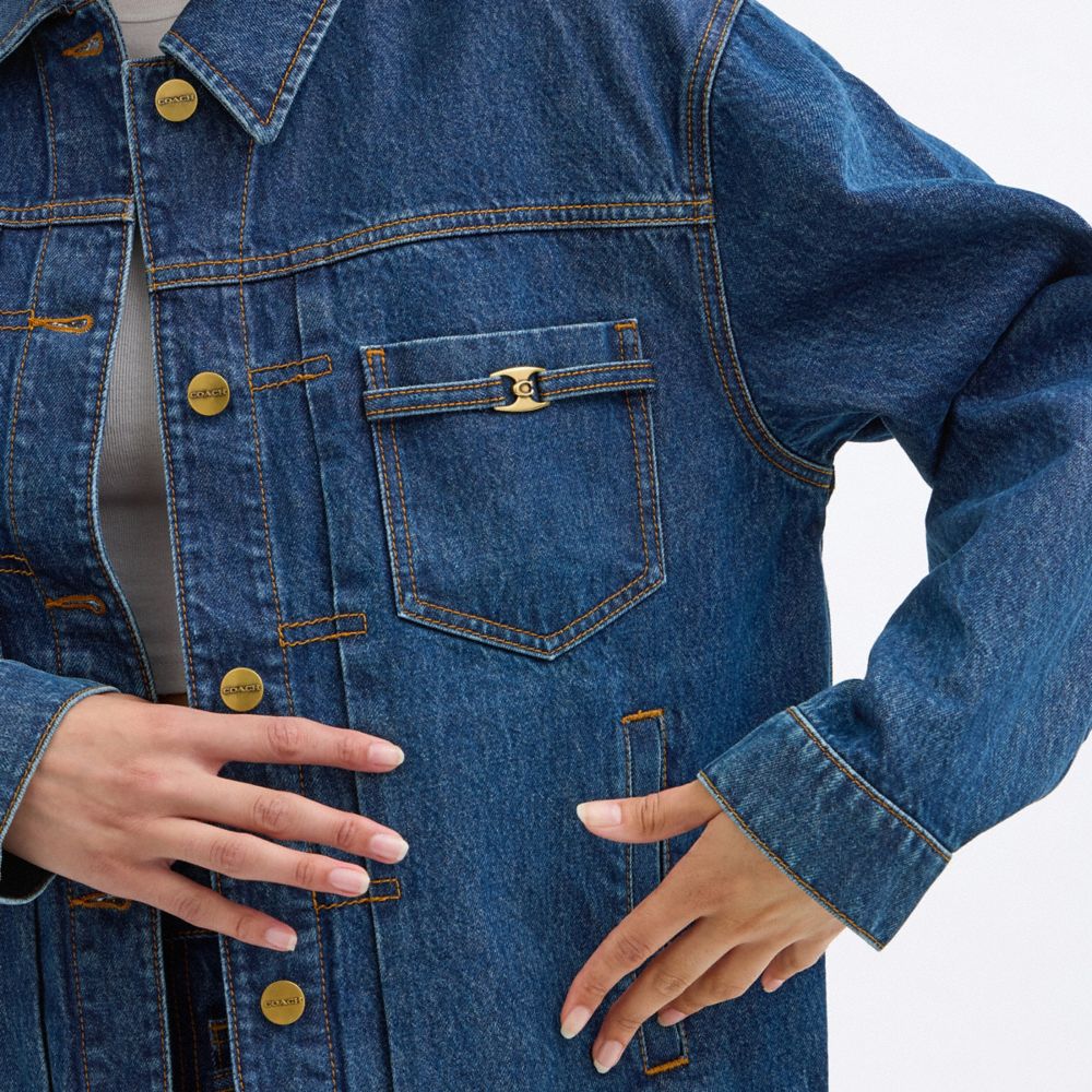 COACH®,Heritage C Denim Trucker Jacket,Cotton,Denim,Casual,,Detail View