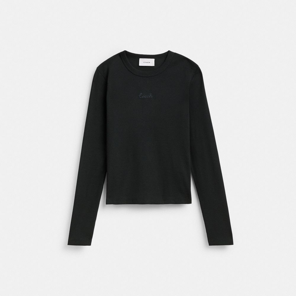 Ribbed Long Sleeve Shirt With Coach Embroidery, ProductTile