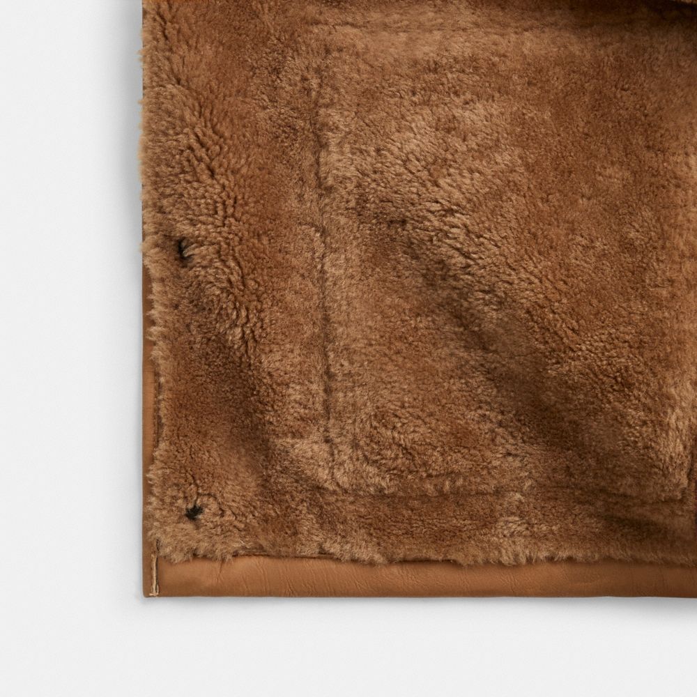 COACH®,Classic Shearling Coat,Shearling,Shearling,Leather,Fur Embellishment,Casual,Brown,Inside View,Top View