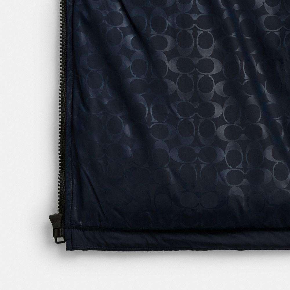 COACH®,Down Puffer Jacket In Recycled Polyester,Recycled Polyester,Puffer,Quilted,Down,Sustainable,Ripstop,Down Insulation...,Navy,Inside View,Top View