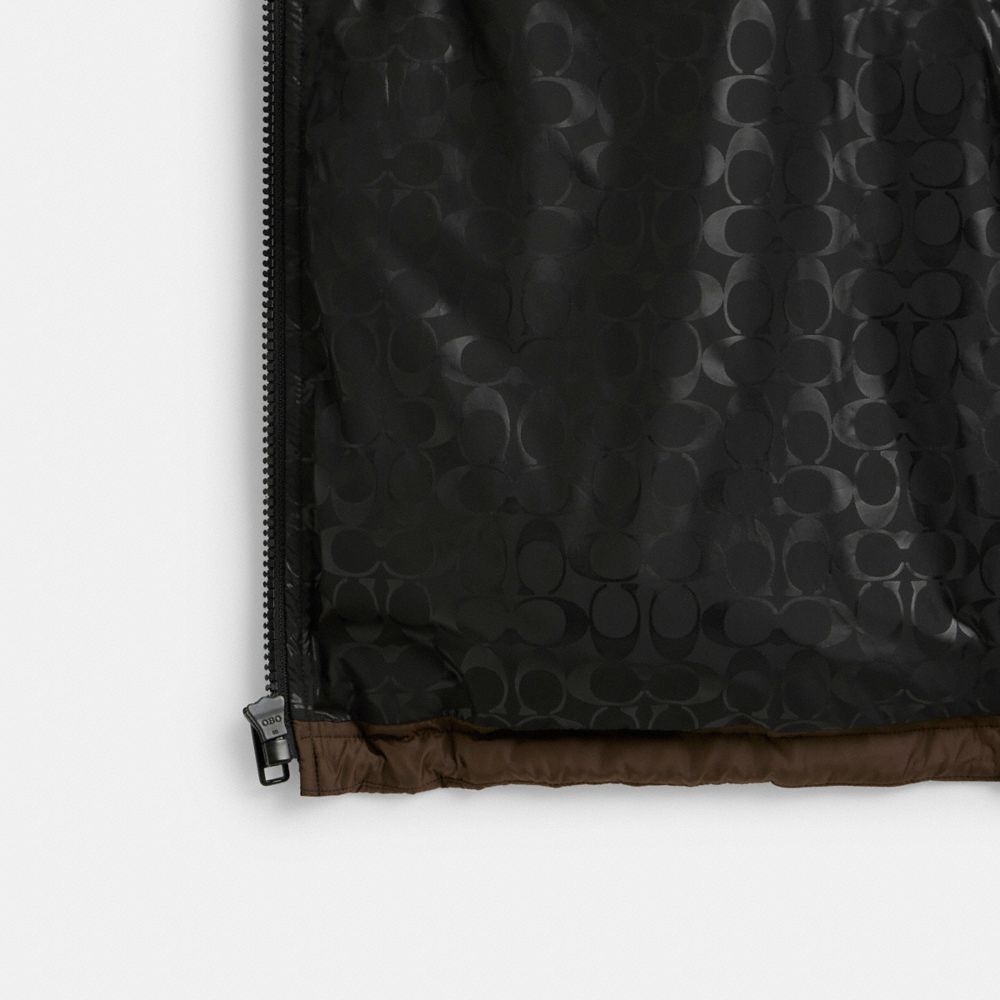 COACH®,Down Puffer Jacket In Recycled Polyester,Recycled Polyester,Puffer,Quilted,Down,Sustainable,Ripstop,Down Insulation...,Brown,Inside View,Top View