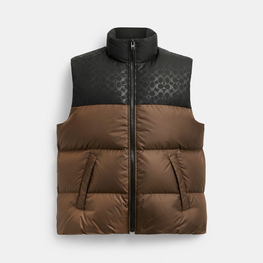 COACH®,Down Puffer Vest In Recycled Polyester,Puffer,Vest,Sustainable,Ripstop,Down Insulation,Casual,Multi Color,Front View
