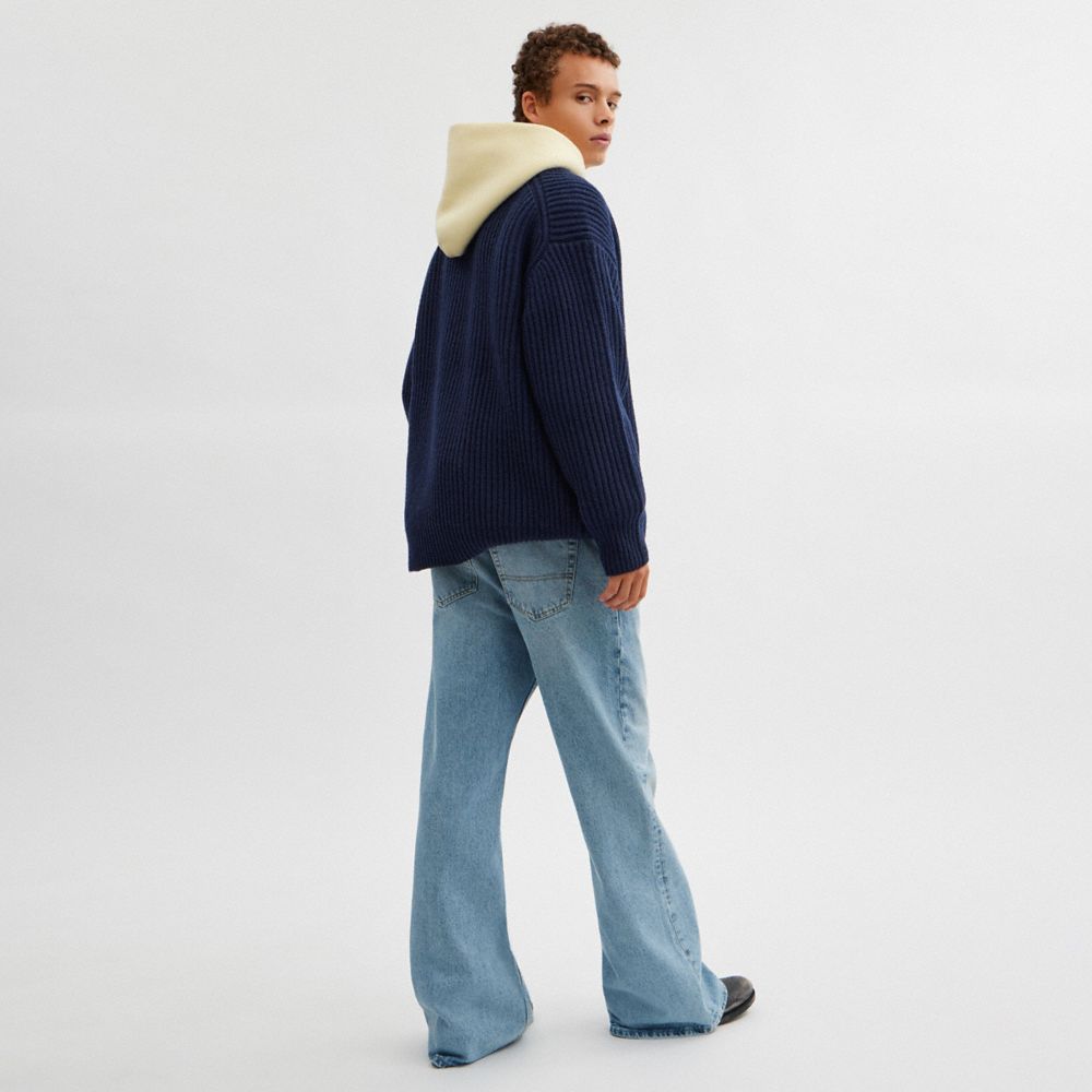 COACH®,Chunky Graphic Sweater In Recycled Wool,Cashmere,Wool,Sweater,Pullover,Ribbed,Casual,Navy,Scale View