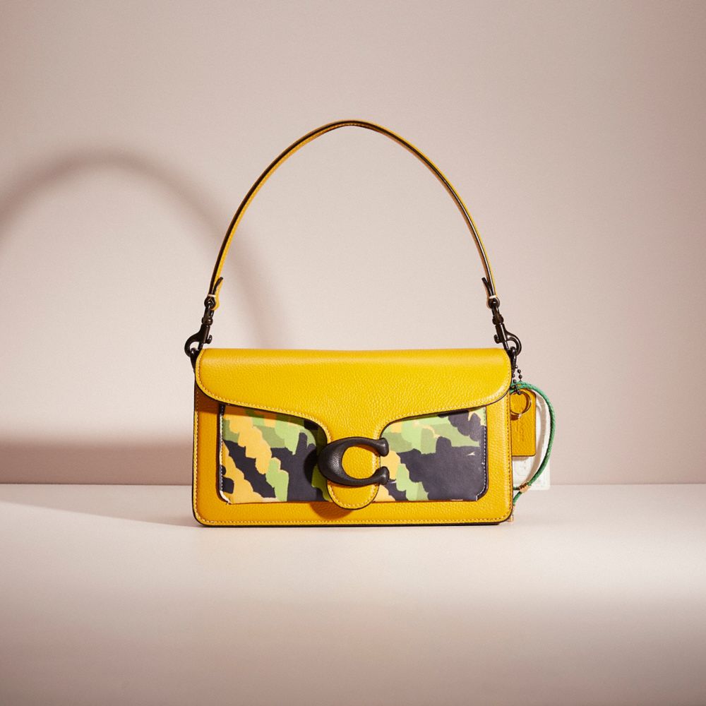COACH®,Upcrafted Tabby Shoulder Bag 26,Leather,Lining Lining Fabric Content,Shoulder Bag,Logo,Metal,Embossed,Pattern,Day P...,Mustard,Front View