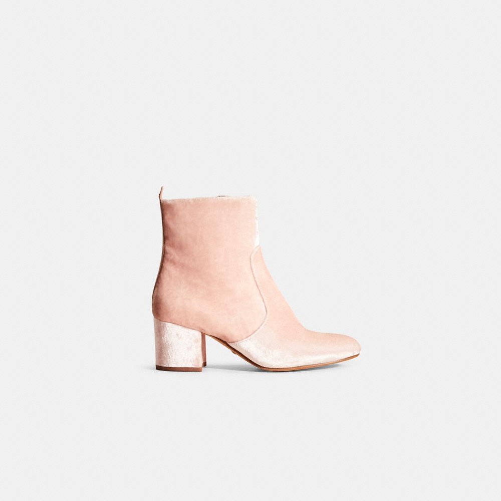 COACH®,Restored Juliet Ankle Bootie,Bootie,Fabric,Pull Tab,Day Party,Pink,Front View