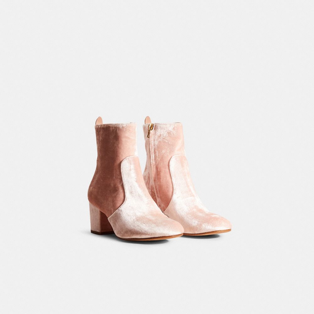 COACH®,Restored Juliet Ankle Bootie,Bootie,Fabric,Pull Tab,Day Party,Pink,Angle View