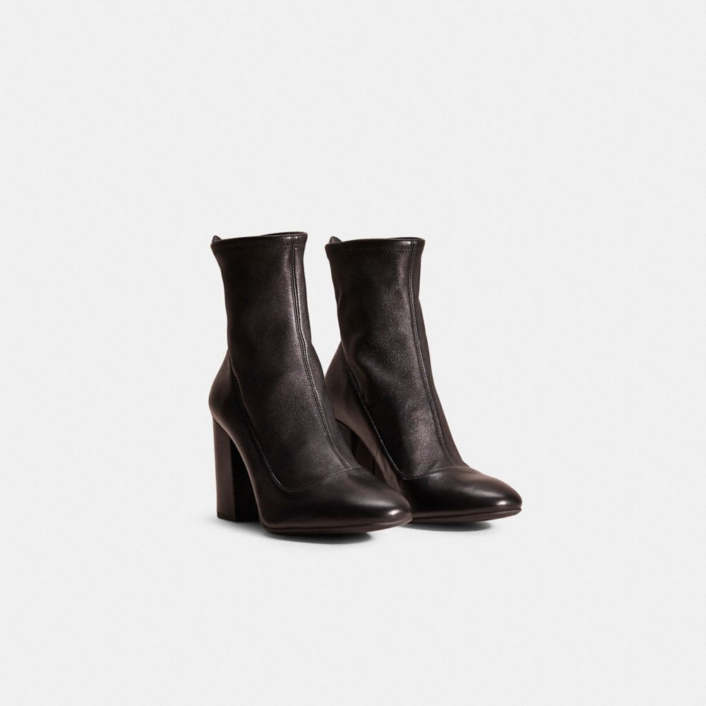 COACH®,Restored Giana Stretch Bootie,Leather,Bootie,Pull Tab,Day Party,Black,Angle View