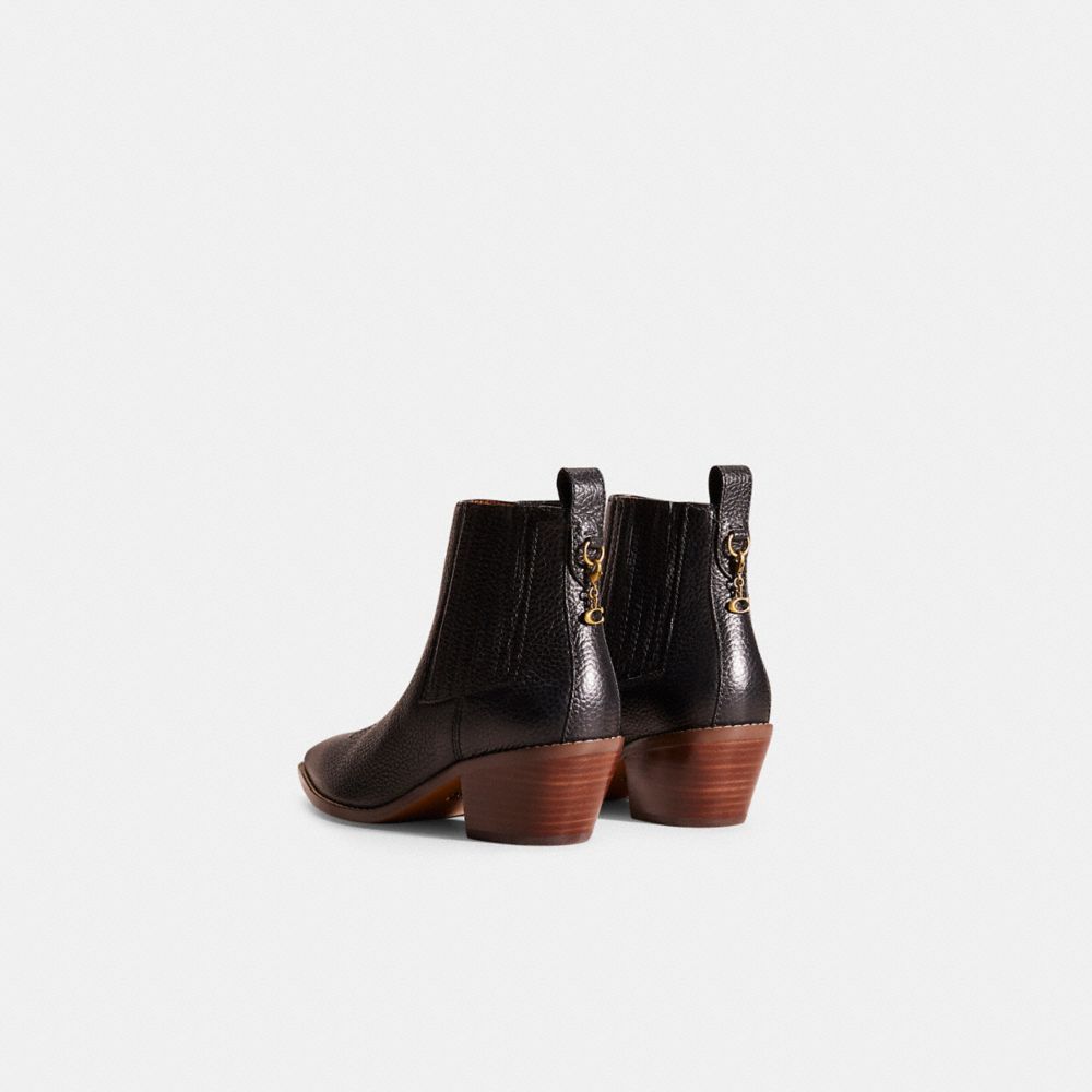 COACH®,Restored Melody Bootie,Denim,Leather,Rubber,Chelsea Boots,Logo,Metal,Pull Tab,Elastic Gore,Day Party,Black,Back View