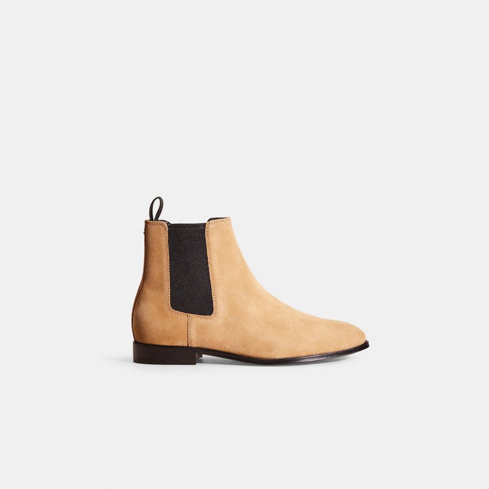 COACH®,Restored Metropolitan Chelsea Boot,Suede,Chelsea Boots,Pull Tab,Elastic Gore,Business Casual,Beige,Front View