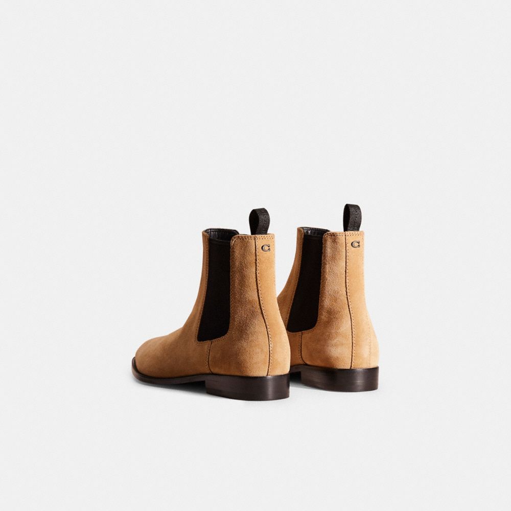 COACH®,Restored Metropolitan Chelsea Boot,Suede,Chelsea Boots,Pull Tab,Elastic Gore,Business Casual,Beige,Back View