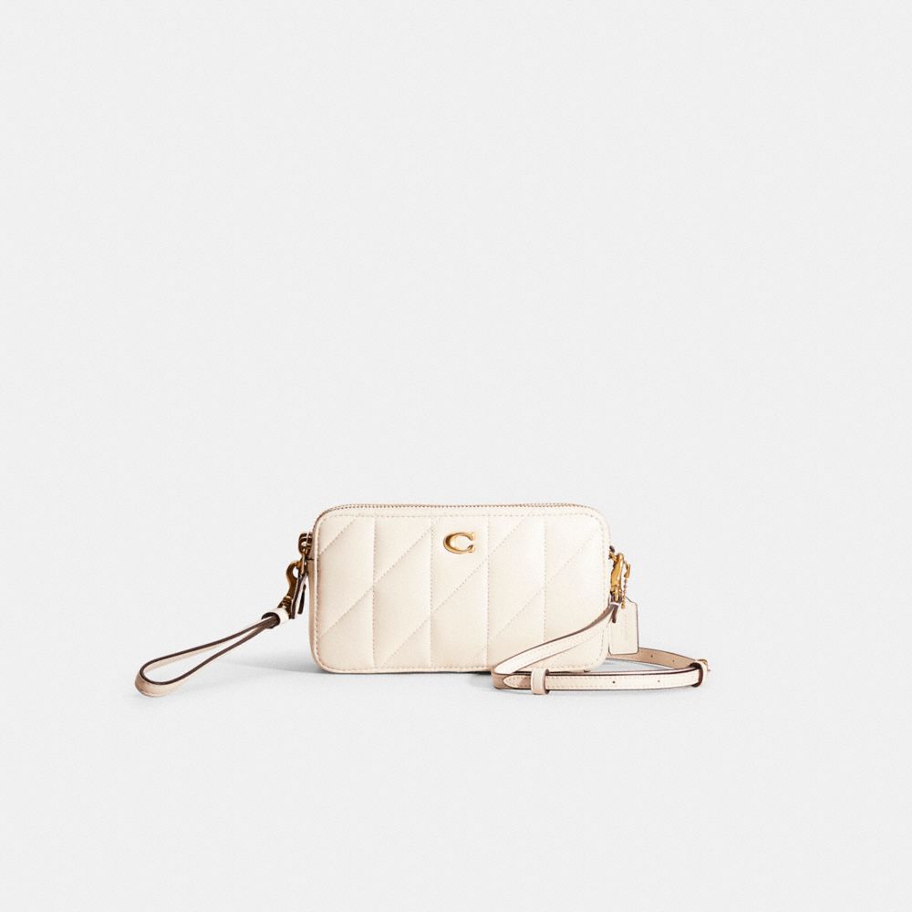 COACH®,Restored Kira Crossbody With Pillow Quilting,Leather,Continental,Wristlet,Logo,Metal,Casual,Cream,Front View
