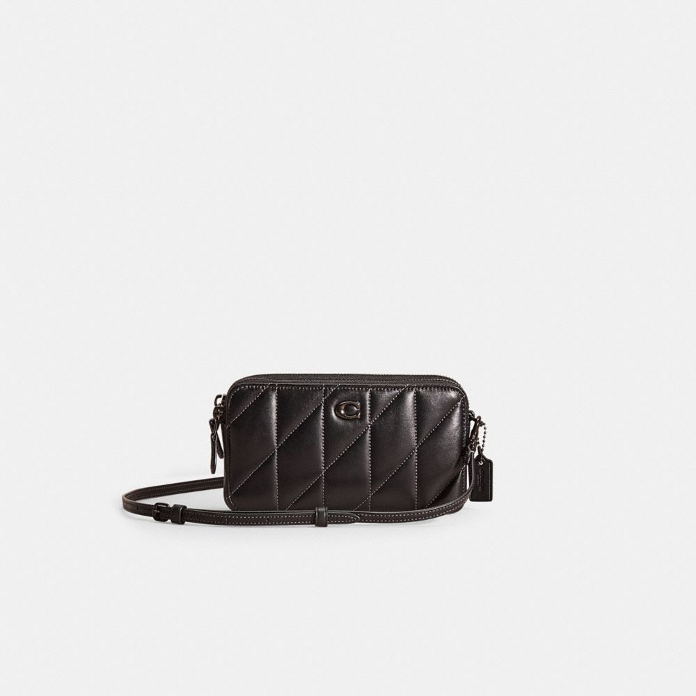 COACH®,Restored Kira Crossbody With Pillow Quilting,Leather,Continental,Wristlet,Logo,Metal,Casual,Black,Front View