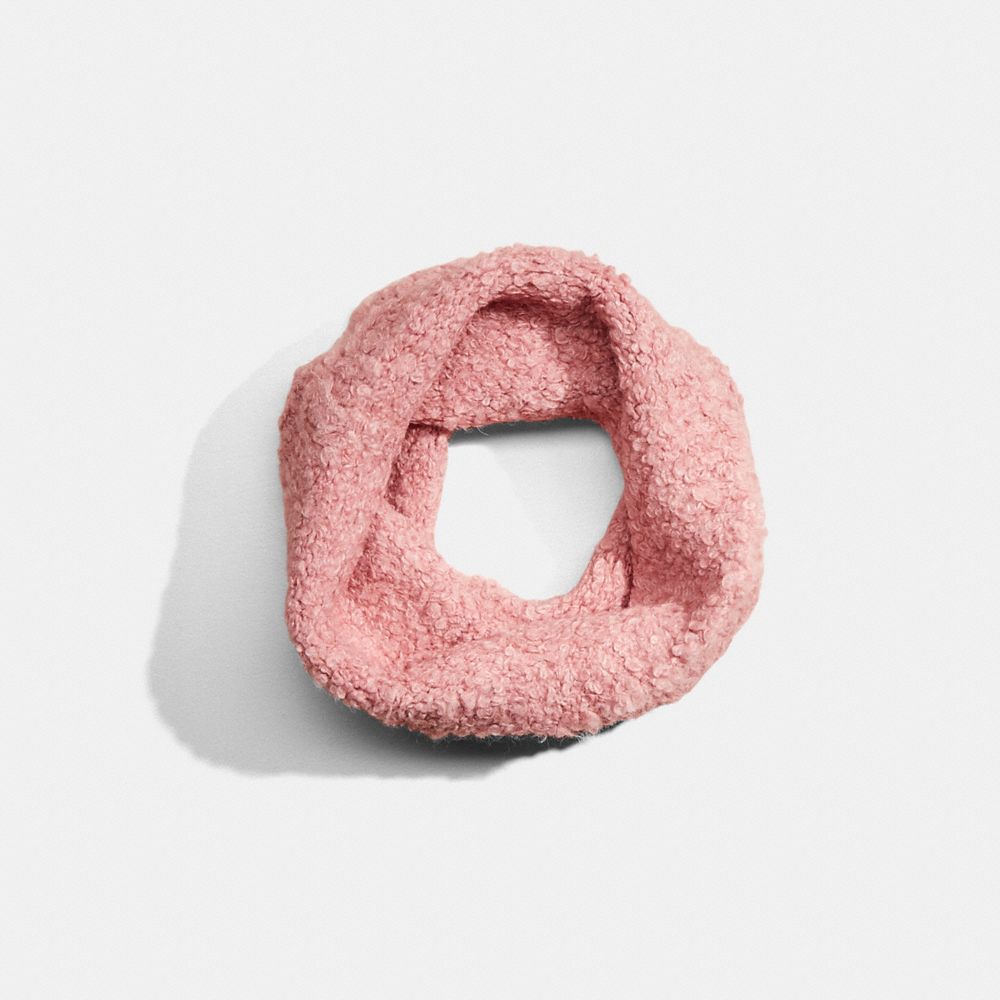 COACH®,Restored Fleece Textured Snood,Fleece,Infinity,Tag Embellishment,Logo,Casual,Pink,Front View