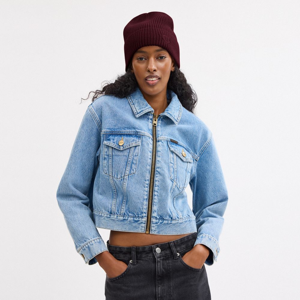 COACH®,Knit Beanie,Wool,Beanie,Embroidered,Logo,Casual,Maroon,Detail View