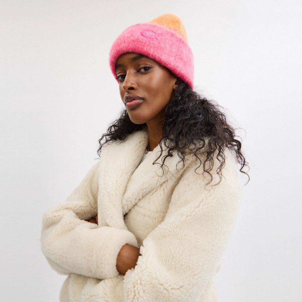 COACH®,Ombre Beanie,Wool Blend,Beanie,Embroidered,Logo,Casual,Multi Color,Detail View