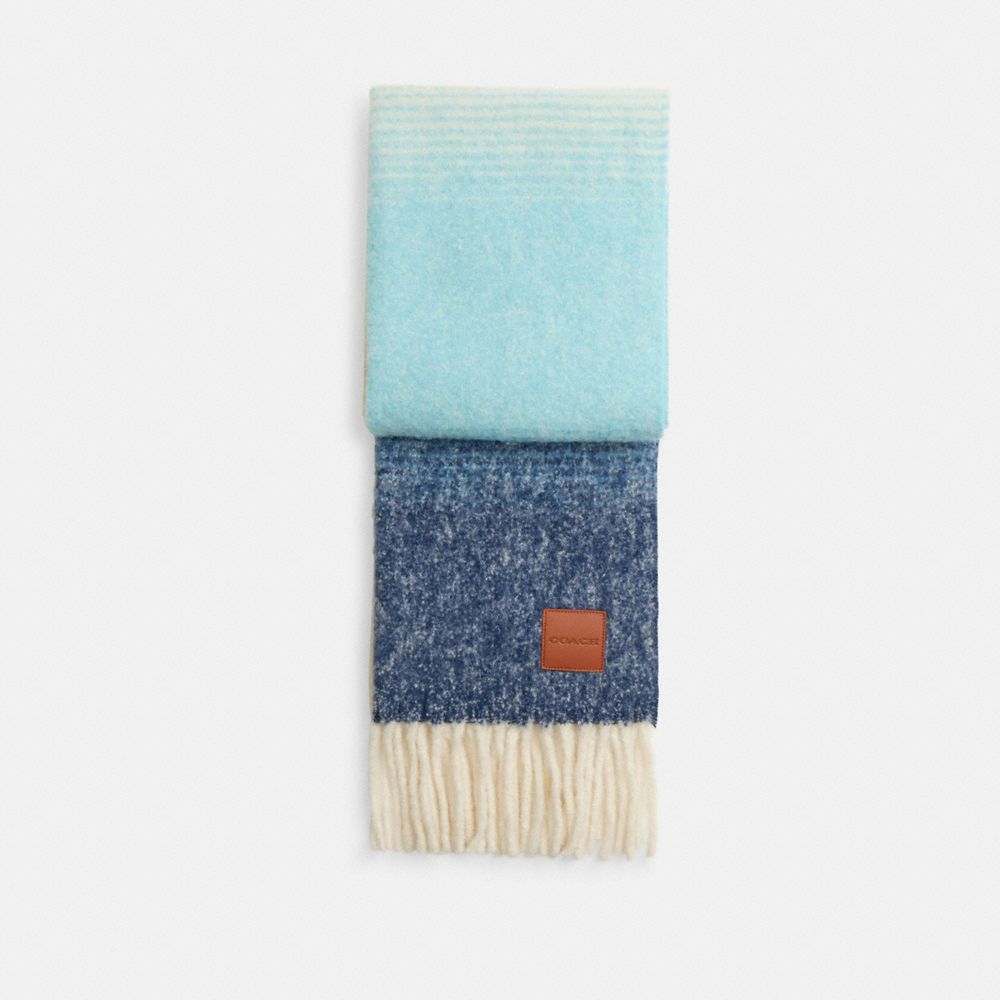 COACH®,Ombre Muffler With Leather Patch,Alpaca,Polyamide,Rectangle,Fringe,Casual,Multi Color