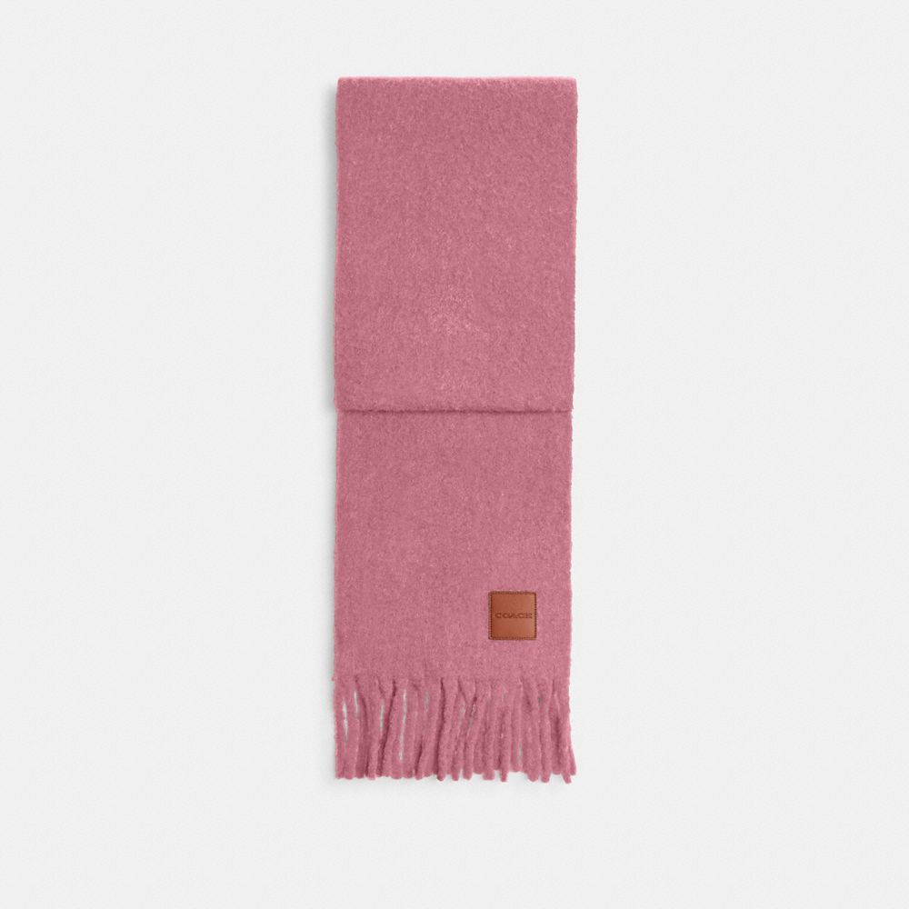 COACH®,Oversized Muffler With Leather Patch,Alpaca,Rectangle,Fringe,Applique,Logo,Casual,Fuchsia