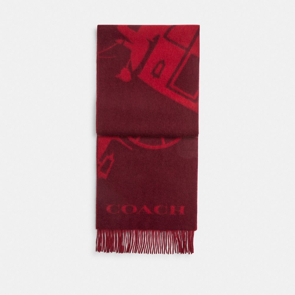 COACH®,Horse And Carriage Cashmere Muffler,Cashmere,Rectangle,Fringe,Casual,Maroon,Front View