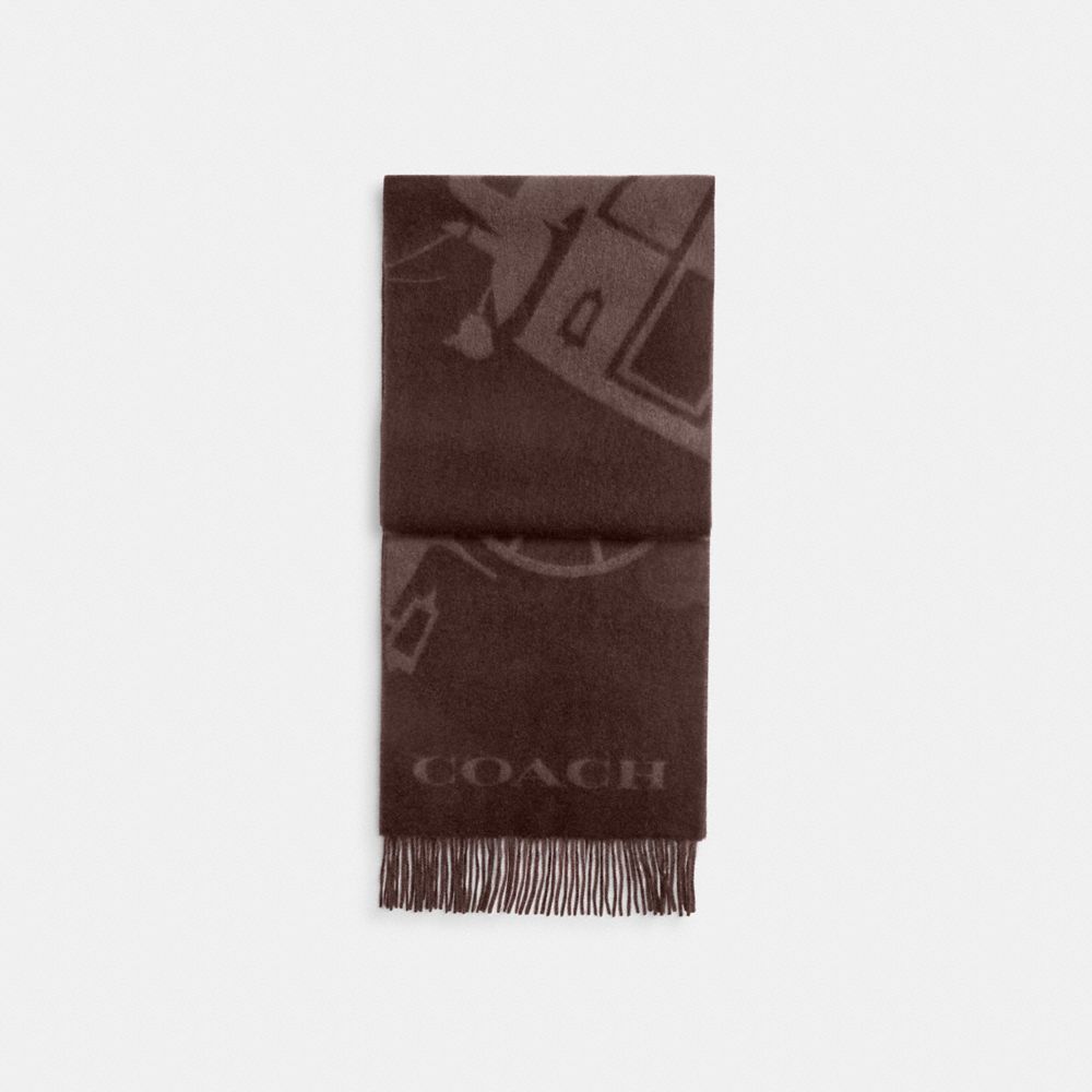 COACH®,Horse And Carriage Cashmere Muffler,Cashmere,Rectangle,Fringe,Casual,Brown,Front View