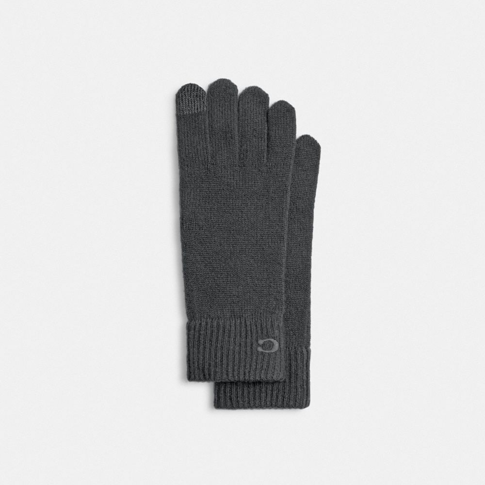 COACH®,Knit Tech Gloves,Wool,Classic Gloves,Embroidered,Logo,Tech Touch,Casual,Gray